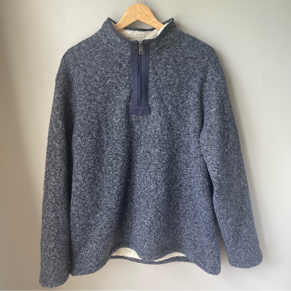 Orvis Sherpa Fleece‎ Lined 1/4 Zip Pullover Sweater Sweatshirt Mens L Navy Blue